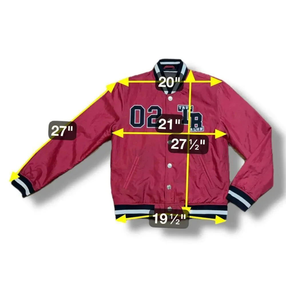 Vintage Y2K True Religion Varsity Bomber Jacket Mens Red Black Embroidered Sz L